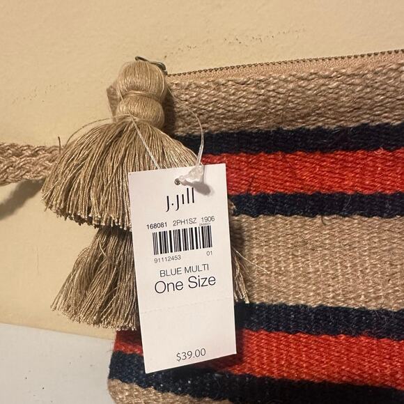 J. Jill Clutch Wristlet Pouch Raffia Striped with Tasseled Boho Resort Beach - Picture 2 of 8